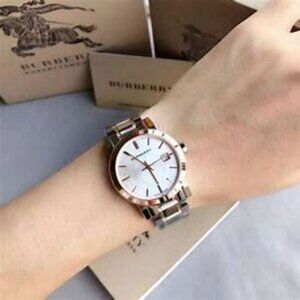Burberry women watch BU9105 silver and rose gold with box